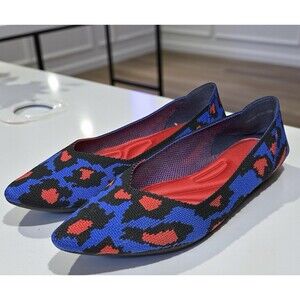 Sole Lovers Red Blue Ballerina Flats Womens Sz 9.5 Knit Chic Foam Sole Animals